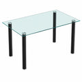 Mesa de Comedor de Cristal Transparente con Estructura Metálica Negra 140x75x80 cm