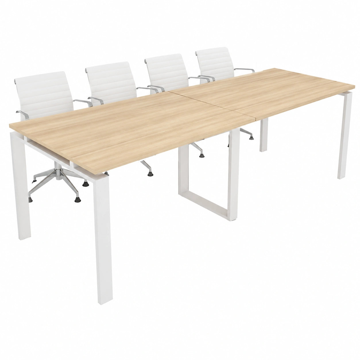 Mesa de reuniones de oficina 240x100 cm, estructura metálica blanca
