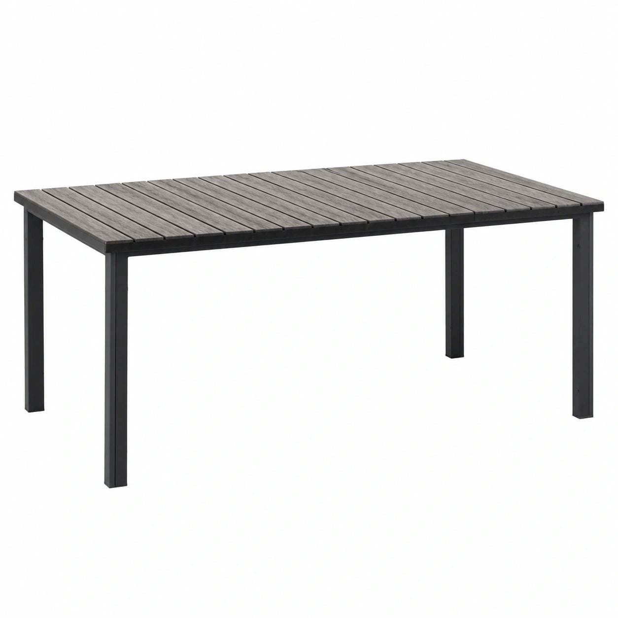 Mesa Jardín Rectangular 180x90 cm, Acero y Polietileno Imitación Madera, Para Terraza o Balcón, Color Negro