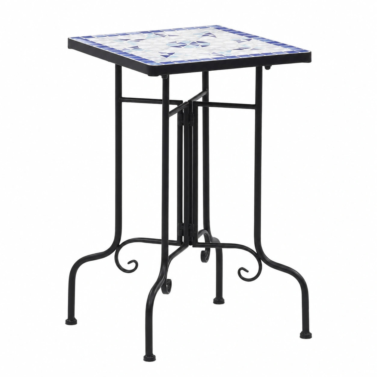 Mesa de Exterior Azul y Blanca de Mosaico para Jardín y Terraza