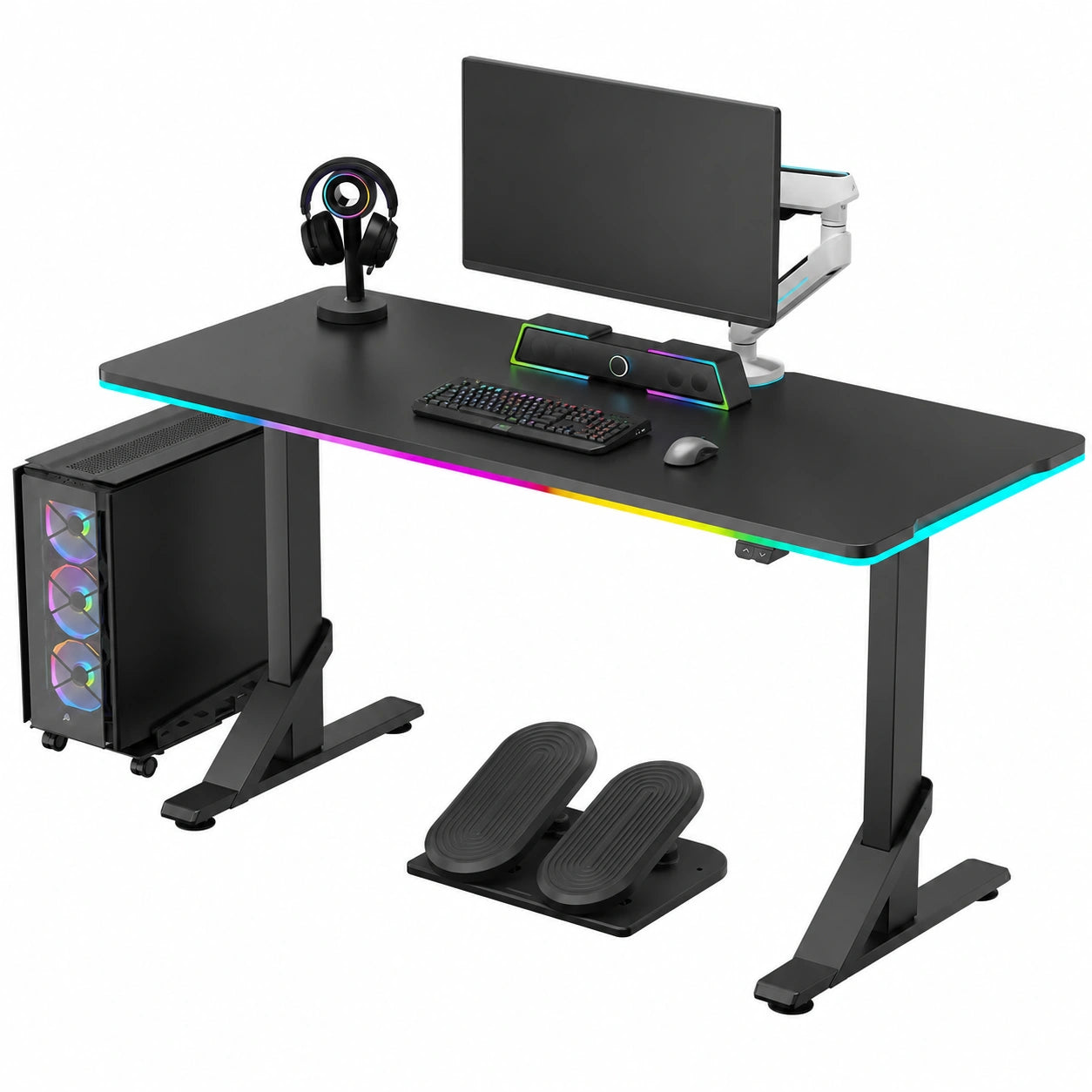 Ultradesk Iron - Mesa Gaming Ajustable LED RGB, Doble Monitor, Negra