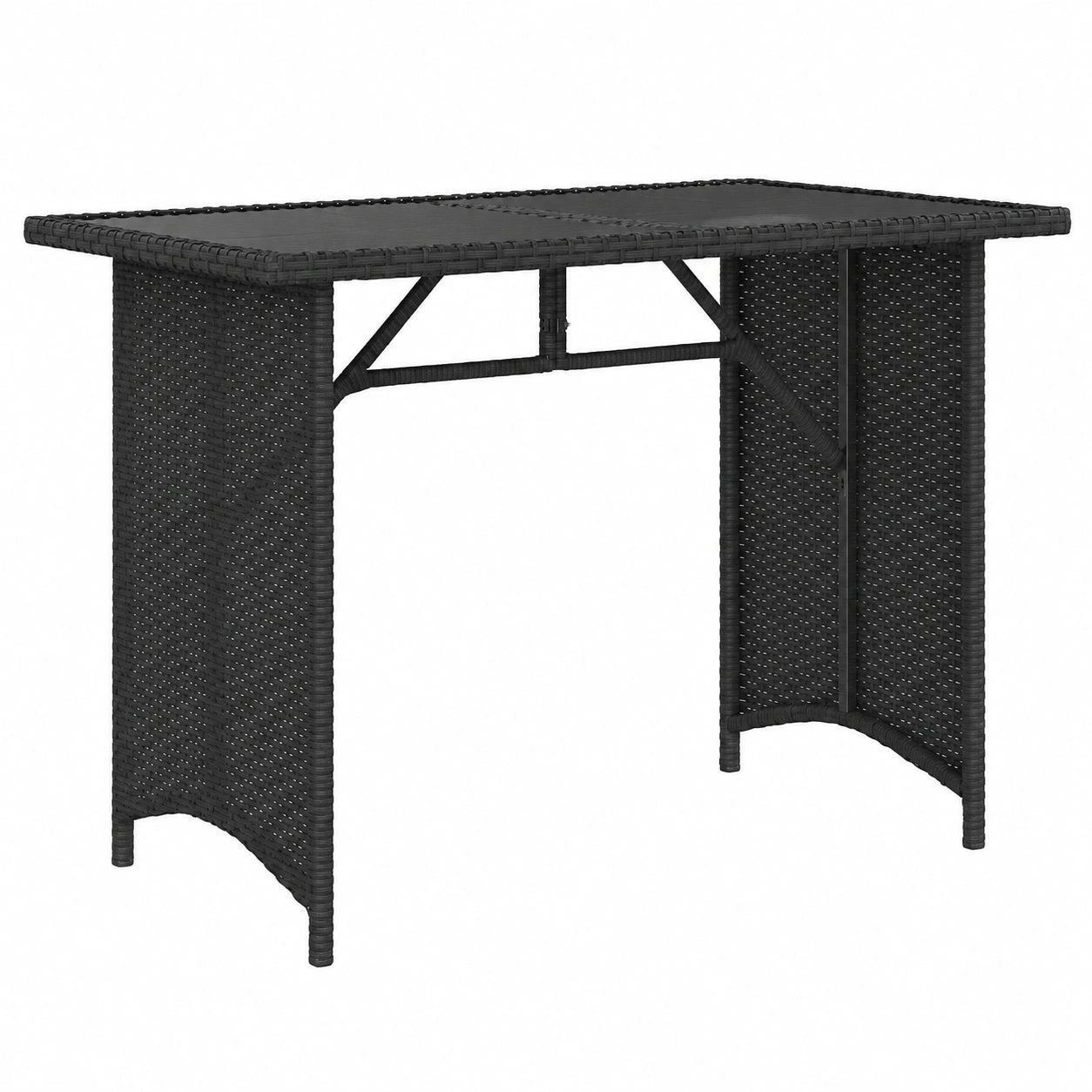Mesa de jardín de ratán sintético negro 110x68x70 cm con superficie de vidrio