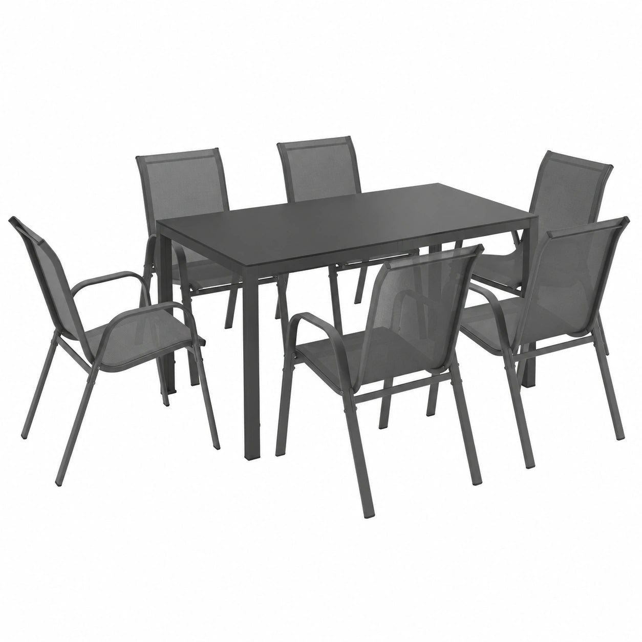 Conjunto de Jardín Madrid - Mesa de 150 cm y 6 Sillas Apilables en Gris Antracita