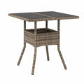 Mesa de Jardín de Ratán PE Gris con Superficie de Vidrio - Comedor Exterior Terraza