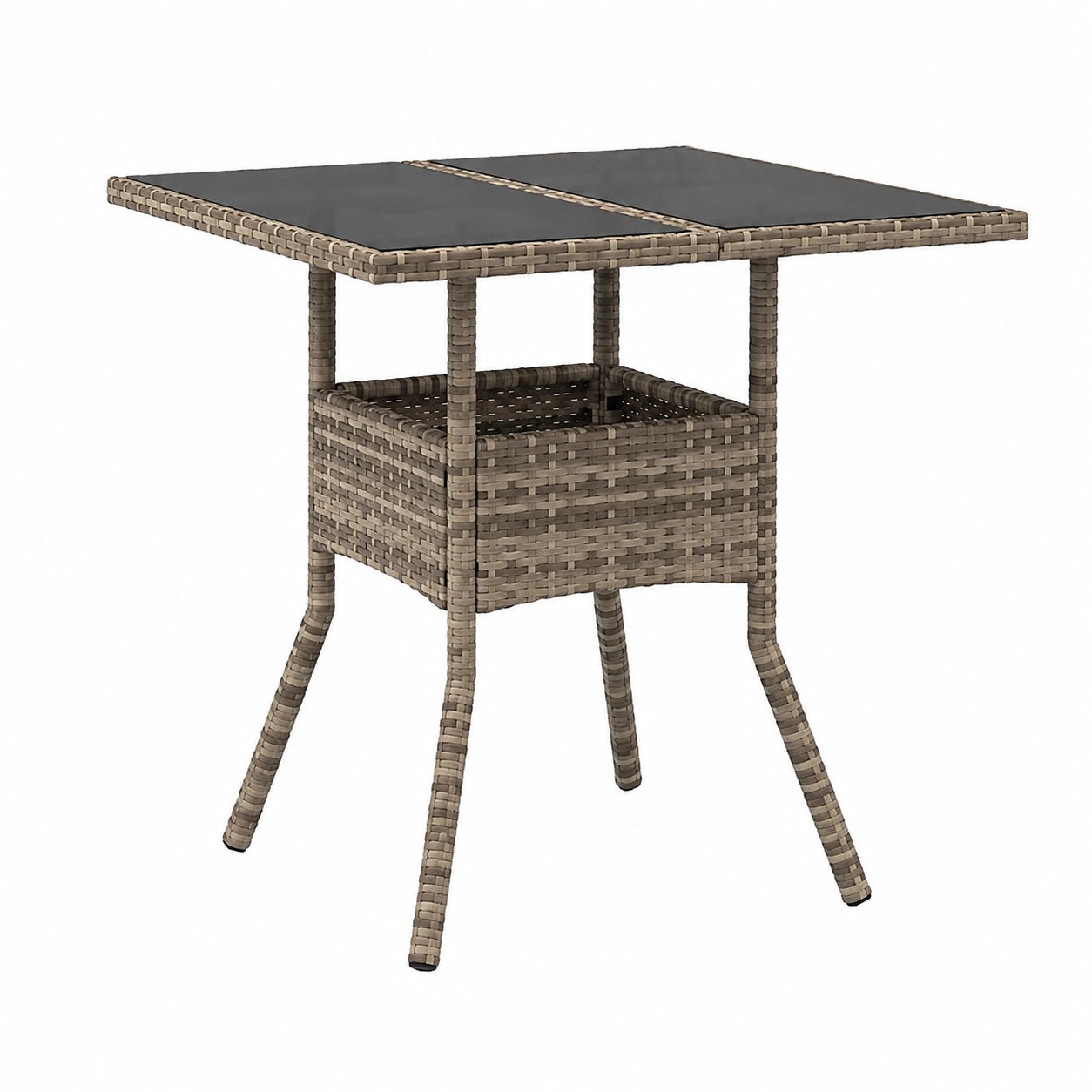 Mesa de Jardín de Ratán PE Gris con Superficie de Vidrio - Comedor Exterior Terraza