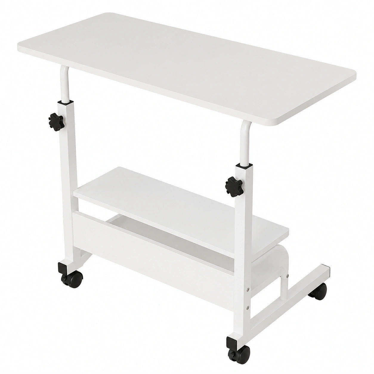 Escritorio Portátil Ajustable con Ruedas para Ordenador – Mesa Multifuncional para Sofá o Cama con Estante Integrado – Ideal para Teletrabajo en Espacios Pequeños (Blanco, 60x40 cm)