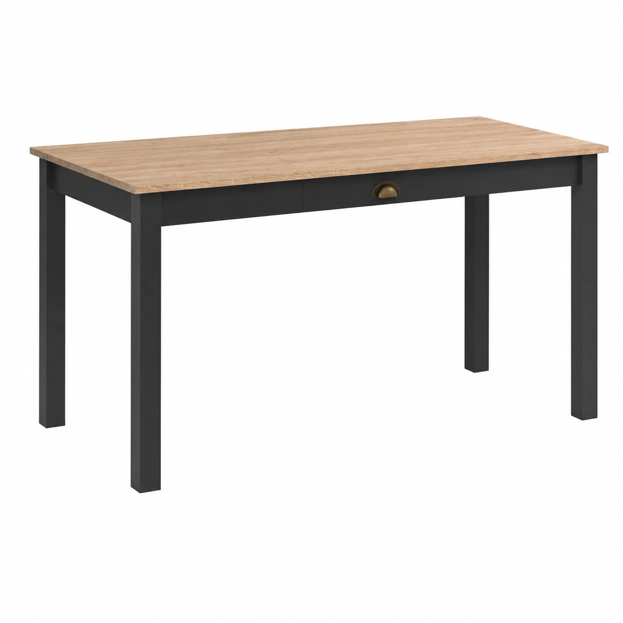 Mesa de Comedor Rectangular para 8 Personas con Cajón, Madera y Negro, 150 cm
