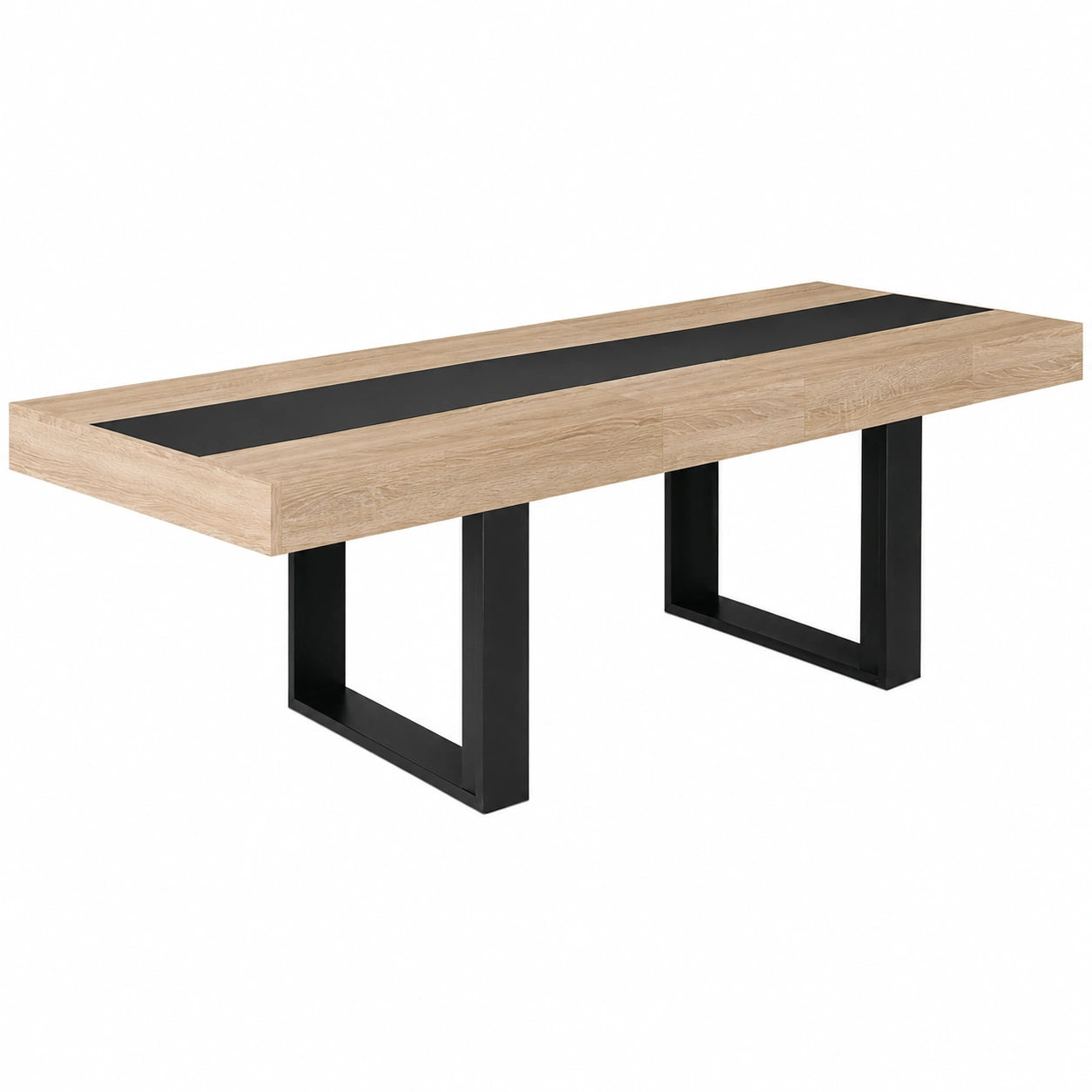Mesa Comedor Extensible PHOENIX de Madera para 4-8 Personas, 160-200 cm, Detalle Central Negro