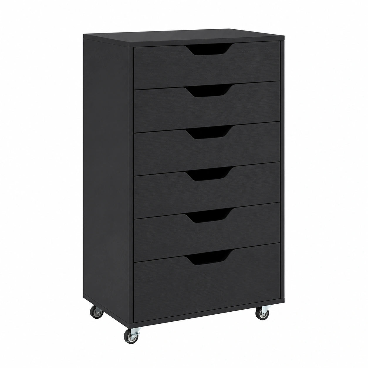 Cajonera con Ruedas para Oficina y Hogar, 7 Cajones, 49x40x87 cm, Madera, Color Negro