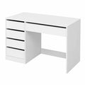 Escritorio Multifuncional con 5 Cajones, Mesa de Trabajo Moderna, Espacio Amplio de Almacenamiento, Ideal para Oficina, Estudio y Dormitorio, Blanco Brillante