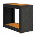 Mesa Auxiliar de Jardín de Ratán Negro con Tapa de Madera, Ideal para Terraza y Balcón